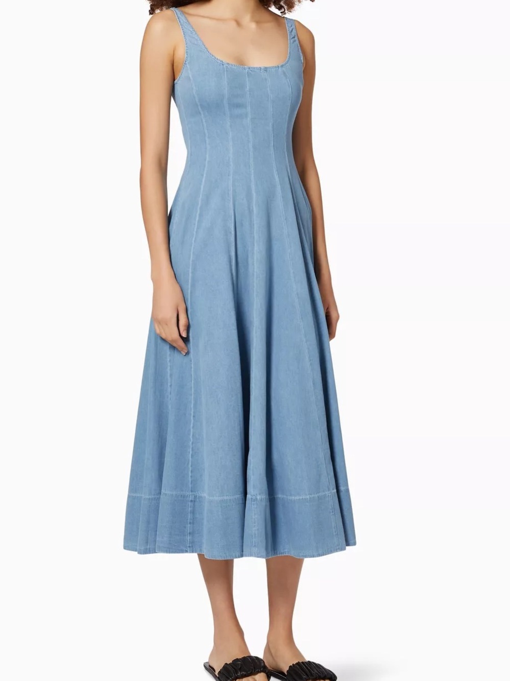 STAUD Light Denim Wells Scoop-Neck Midi Dress Sz 4
